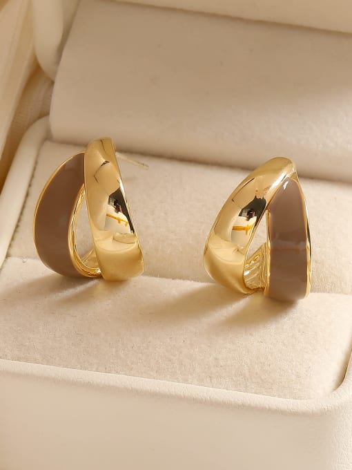16 karat gold [925 silver needle] Brass Enamel Geometric Trend Stud Earring